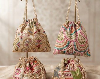 Embroidered Potli Bags Indian Wedding Favor Diwali Gift Decorative Drawstring Pouch Bridal Party Returns