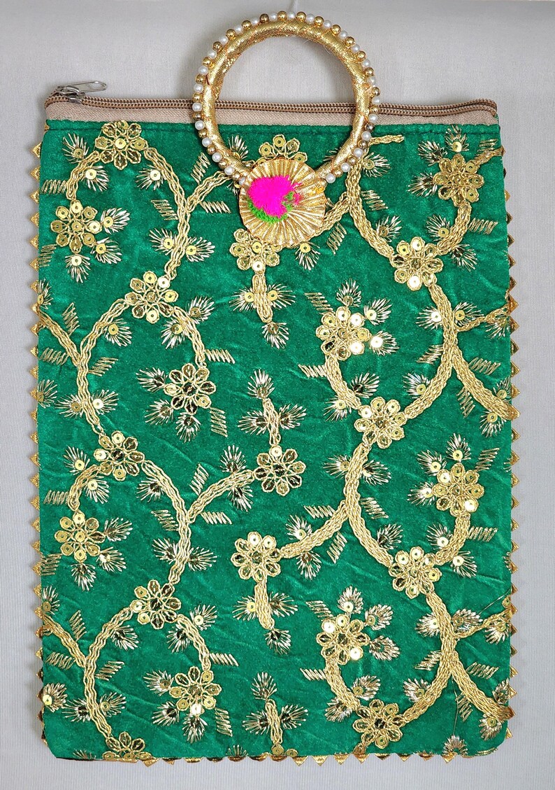 Bolso Potli bordado a mano con asa y cremallera: Regalo de recuerdo de boda floral multicolor imagen 4