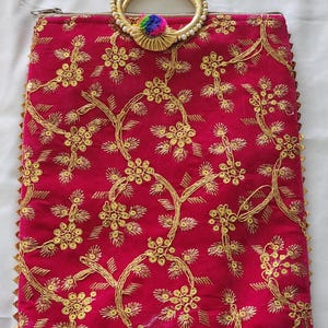 Bolso Potli bordado a mano con asa y cremallera: Regalo de recuerdo de boda floral multicolor 2 Pcs