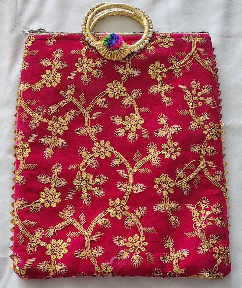 Bolso Potli bordado a mano con asa y cremallera: Regalo de recuerdo de boda floral multicolor 2 Pcs