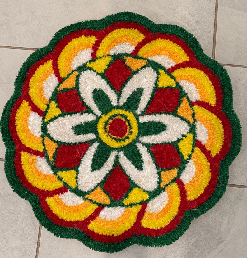 Woolan Rangoli Design Indian Rangoli Wool Mat Pooja Aasan - Diwali Wedding Housewarming Decor ...