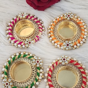 Handcrafted Tea Light Candle Holder In Round Shape For Home Decorations and Favor Gift Diwali Gift, Multi Color Set, Pooja Decor