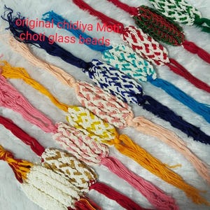 Handmade Multi Color Beaded Rakhi: Kundan Pearl Chain Set