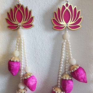 Lotus Buds Garland with Pearls| Pink Lotus | Temple Decor | Diwali Decoration |Indian Wedding | Housewarming Hanging 18 inch Set of 2pc