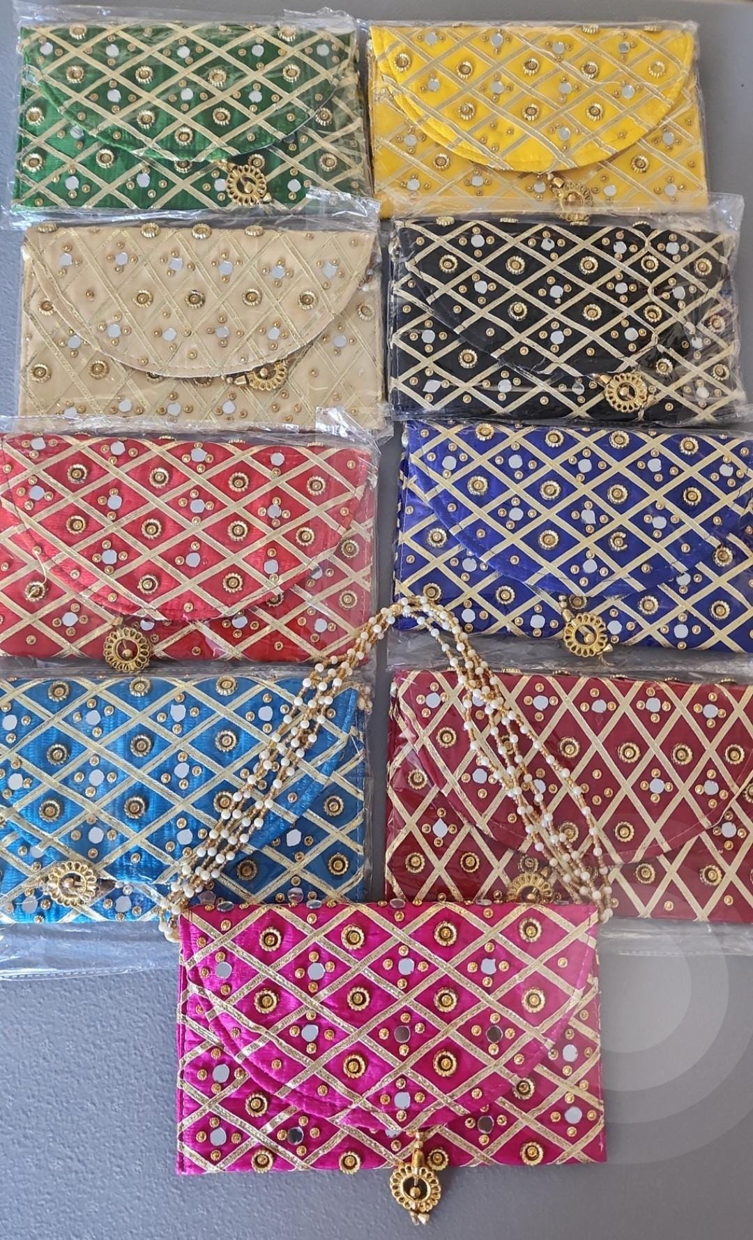 Red - Kutchi Embroidery Mirror Work Clutch