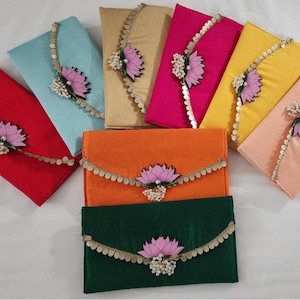 Handmade Lotus Latkan Potli Purse - Indian Wedding Favor Bag Clutch for Festivals & Special Occasions