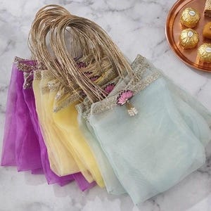 Organza Favor Bags with Lotus Design – Indian Wedding Potli Return Gifts