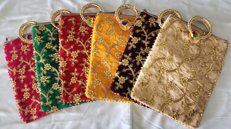 Bolso Potli bordado a mano con asa y cremallera: Regalo de recuerdo de boda floral multicolor imagen 1