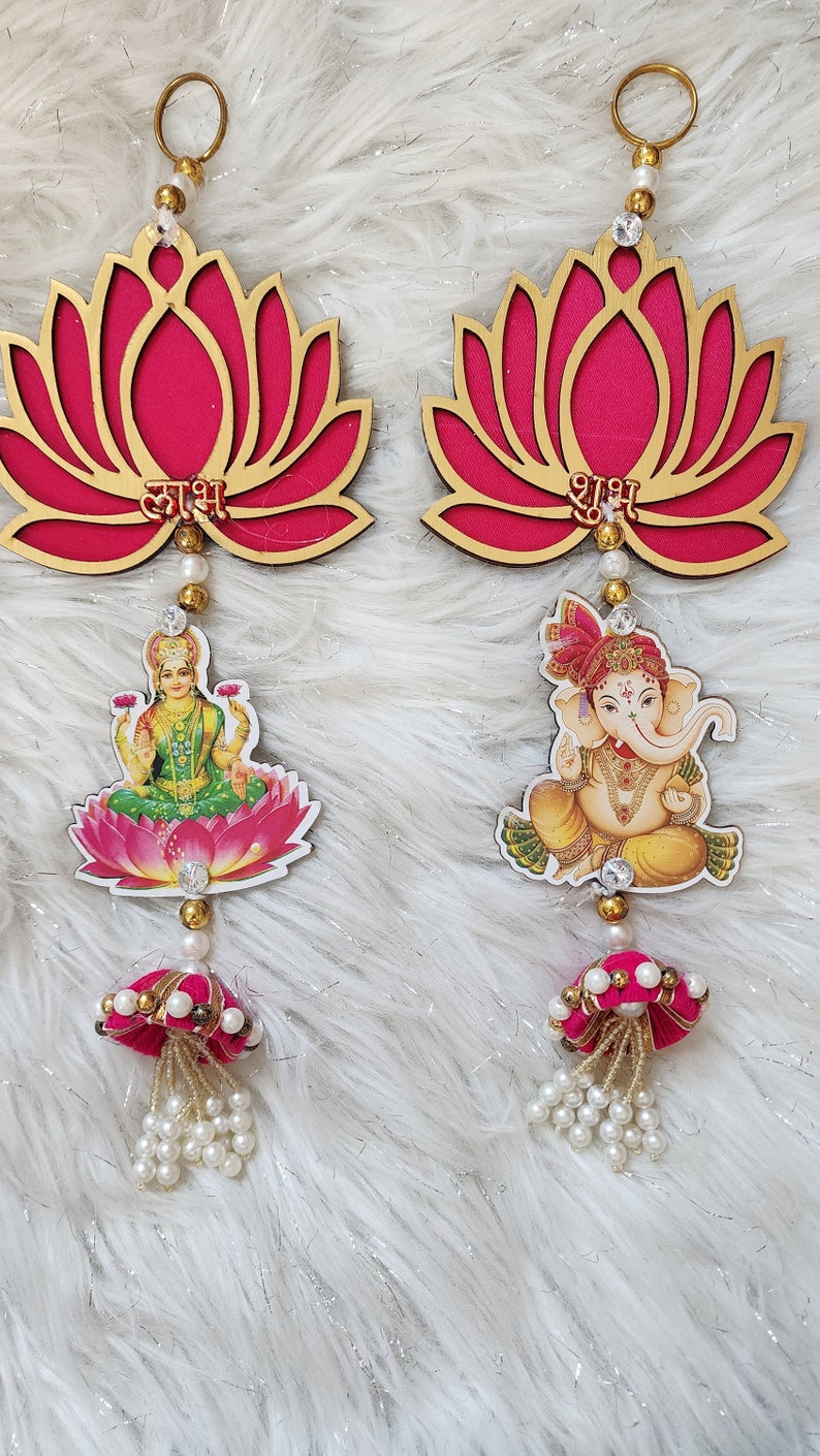 Lotus Ganesh Lakshmi Subh Labh Hanging: Diwali Mandir Decor - Etsy