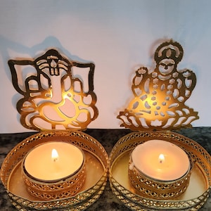 Shadow Diya Ganesh ji Lakahmi ji Metal Candle Holder, Indian Return Gift, pooja Gift, Decorative Candle Holder, Housewarming/Wedding Gift