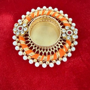 Handcrafted Tea Light Holder, 4 Inch Multi Color Kundan Decor Candle Stand