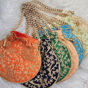 Embroidered Silk Potli Bags - Wedding Favor Gift Bags.