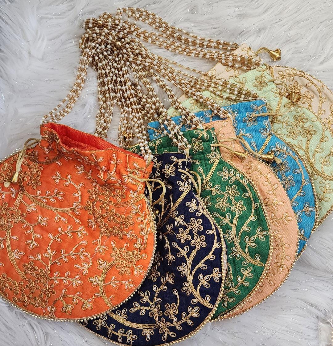 Embroidered Silk Potli Bags - Wedding Favor Gift Pouches for Indian Ceremonies & Festive Occasions