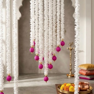 Handmade White Pink Lotus Bud Garland: Indian Wedding, Diwali Decor (35-40 Inch)
