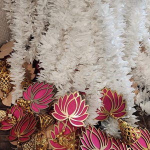 Pink Lotus Garland with Bells – Indian Wedding, Diwali Festival Decor Wall Hanging