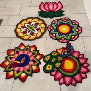 Indian Rangoli Wool Mat Pooja Aasan - Diwali Wedding Housewarming Decor Gift
