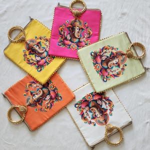 Ganesh Ji Silk Potli Bag: Multicolor Indian Wedding Favor, Pooja Occasions