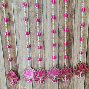 Lotus  Garland with Pearls| Pink Lotus | Temple Decor | Diwali Decoration |Indian Wedding | Housewarming Hanging Mala 24 /30 inch