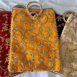 Bolso Potli bordado a mano con asa y cremallera: Regalo de recuerdo de boda floral multicolor imagen 3