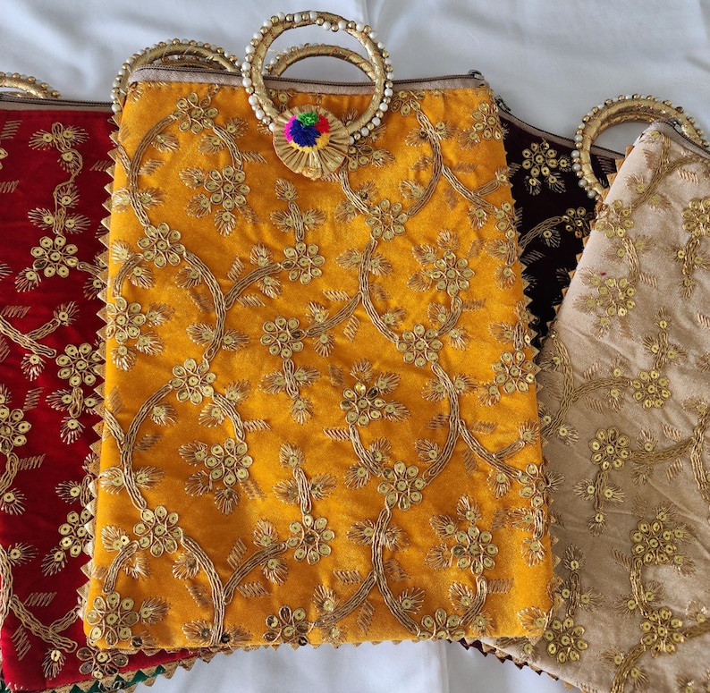Bolso Potli bordado a mano con asa y cremallera: Regalo de recuerdo de boda floral multicolor imagen 3