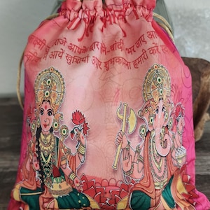 KGH Silk Lord Lakshmi / Ganesh Printed Return Gift Wrapping Bags | Diwali Gifts,  Bridal Shower Return Gifting Potli Bags | Silk Potli Bags
