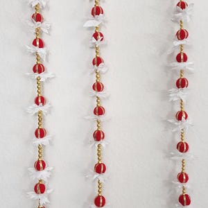 Ganpati  Garland with Golden Pearls| Red Buds | Temple Decor | Diwali Decoration |Indian Wedding | Housewarming Hanging Mala 45 /50 inch