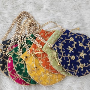 Embroidered Velvet Potli Bags - Indian Wedding Favor Bags.