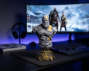 Hand Painted Kratos Figure - God of War Ragnarok Statue, Gaming Desk Decor