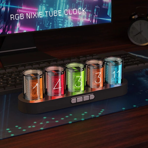 Horloge numérique à tube Nixie avec lumières LED RVB