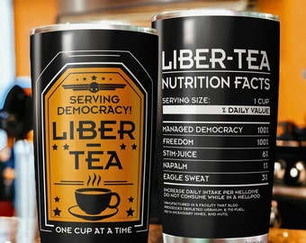 Liber Tea Helldivers 2 Tumbler 20 oz, Morning Cup Of Liber-Tea, Helldivers Taste Democracy, Hell Divers Tumbler Cup, Black Cup