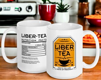 Mug Liber Tea Helldivers 2, tasse helldivers, tasse hell divers, helldivers 2, tasse à café helldivers, cadeau helldivers, tasse blanche (11 oz, 15 oz)