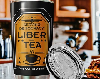 Liber Tea Helldivers 2 Tumbler 20 oz, Morning Cup Of Liber-Tea, Helldivers Taste Democracy, Hell Divers Tumbler Cup, Black Tumbler Cup