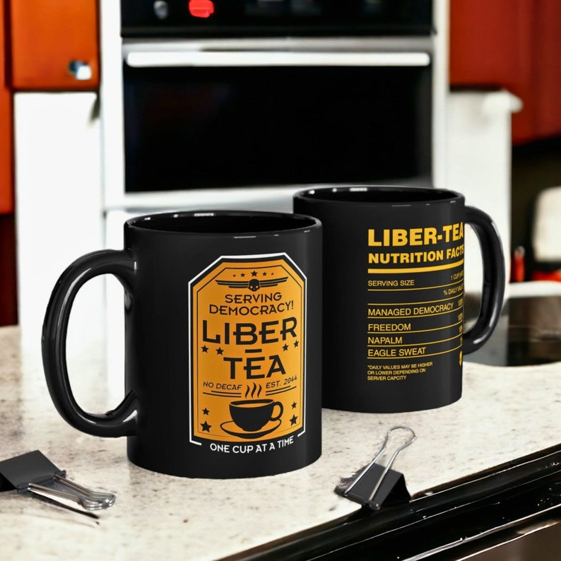 Liber-Tea Helldivers 2 Mug Morning Cup Of Liber-Tea Black Mug 11oz, 15oz image 1