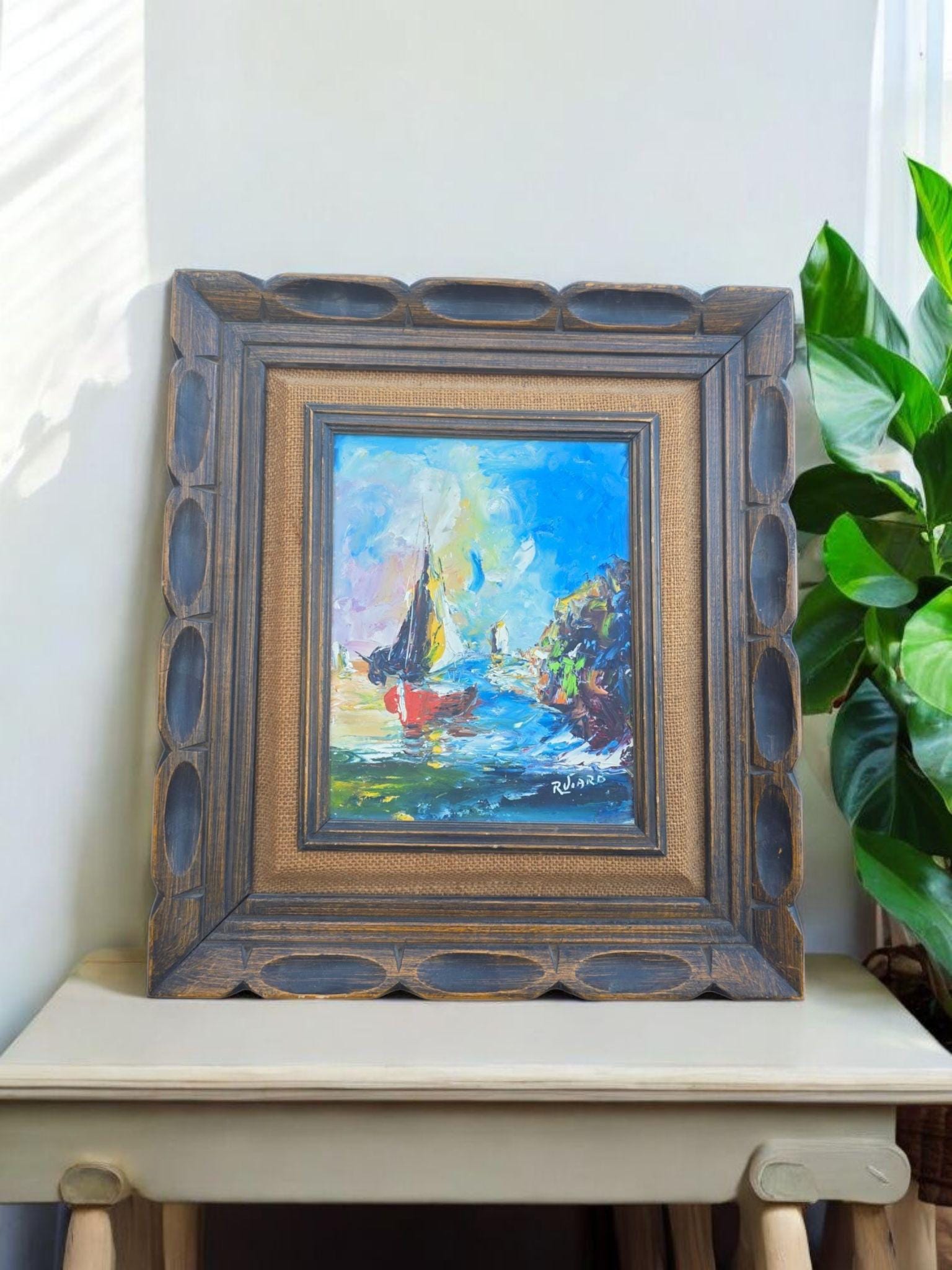 【ハイチアート】絵画 マーケット サイン有り ハイチアン　ヴィンテージ ハイチアート】絵画 マーケット サイン有り ハイチアン