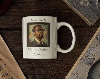 Tazza in ceramica con ritratto di Malcolm X: regalo per attivista per i diritti civili