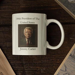 Tazza in ceramica con ritratto presidenziale di Jimmy Carter, regalo patriottico per tazza da caffè, storia politica, Casa Bianca, presidente USA, democratico