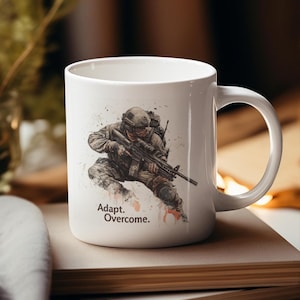 Adapt Overcome Tactical 2nd Amendment Coffee Mug, Gift for Veterans, Second Amendment Supporter, Patriotic Ceramic Cup, Military Veteran