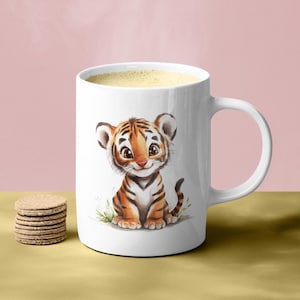 Cute Watercolor Baby Tiger Coffee Mug - Adorable Tiger Art, Animal Lover Gift, Unique Ceramic Cup, Perfect for Home or Office