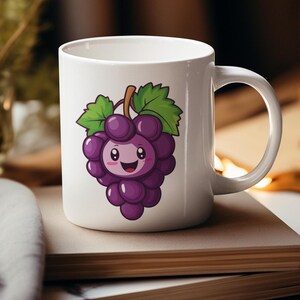 Cute Grape Graphic Coffee Mug - Adorable Purple Mug for Coffee Lovers, Gift for Friends & Family, Fun Kitchen Decor