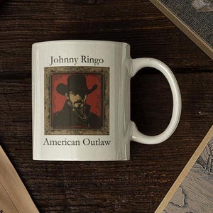 Johnny Ringo Vintage Portrait Ceramic Mug, Outlaw History Western Outlaw Cowboy Gift Coffee Cup, 11oz 15oz, Old West Bandit Face West Decor