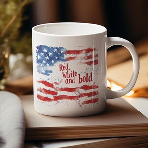 Patriotic Coffee Mug: Red White & Bold American Flag Ceramic Cup