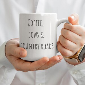 Rustic Coffee Mug: Cows & Country Roads Design - Farmhouse Decor