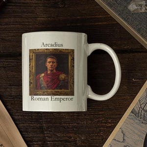 Emperor Arcadius Ceramic Mug: Vintage Roman Portrait Coffee Cup
