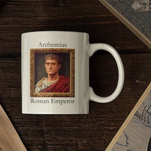 Emperor Anthemius Ceramic Mug: Vintage Roman History Portrait