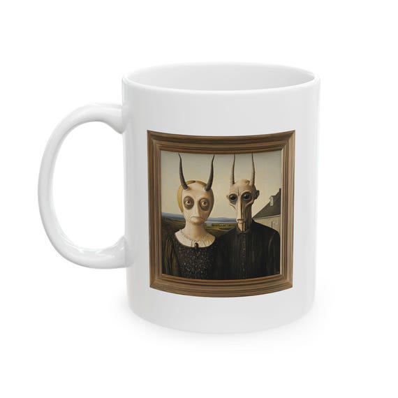 Alien Parody Coffee Mug: American Gothic Sci-Fi Gift