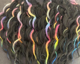Rainbow and black Curls Synthetic Dreads, Natural Look Boho Crochet Hair (60 DE) beach wave loose wave