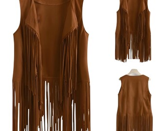 Women's Western Fringe Vest, Suede Fringe Vest, Cowgirl Clothing, Leather Vest, Mini Western Vest, Vintage Fringed Suede Vest, Handmade