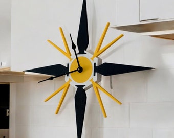 Modern Wall Clock 21" Customizable Atomic Wall Clock, Custom Mid-Century Clock, 3D Printed