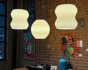 Pantallas de lámpara colgantes modernas Wabi-Sabi, pantalla de lámpara tipo bombilla Edison impresa en 3D estilo bohemio japonés