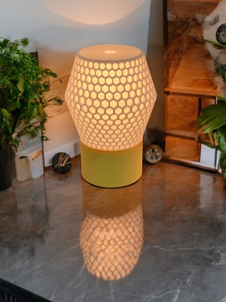 Honeycomb 3D Printed Lamp, Edison Lamp, Groovy Lamp, Cool Lamp, Colorful Lamp, Warm Glow Lamp, Mood Lamp, Side Table Lamp, Small Lamp, Bedside Lamp, Cool Lamp, Groovy Lamp, Colorful Lamp, Custom Lamp, Gift Lamp, 3D Printed Cool Gift, Edison Bulb Lamp